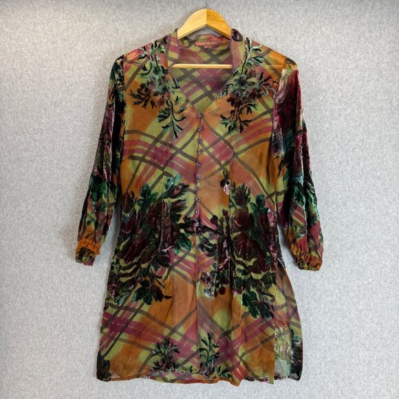Barbara Lohmann Womens Button Front Tunic Blouse Floral‎ Velvet Size 36 US Small - Picture 1 of 16